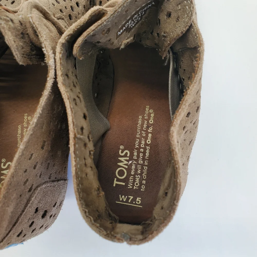 Toms Suede Desert Espadrille Wedge Heel Bootie Size 7.5 Tan